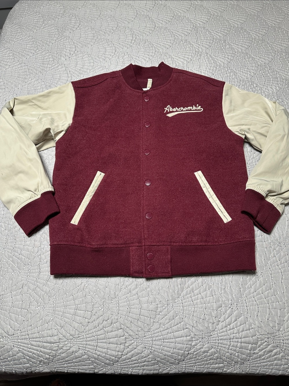Abercrombie Kids Boys Maroon Wool-Blend Varsity Jacket, EUC, Size 13/14